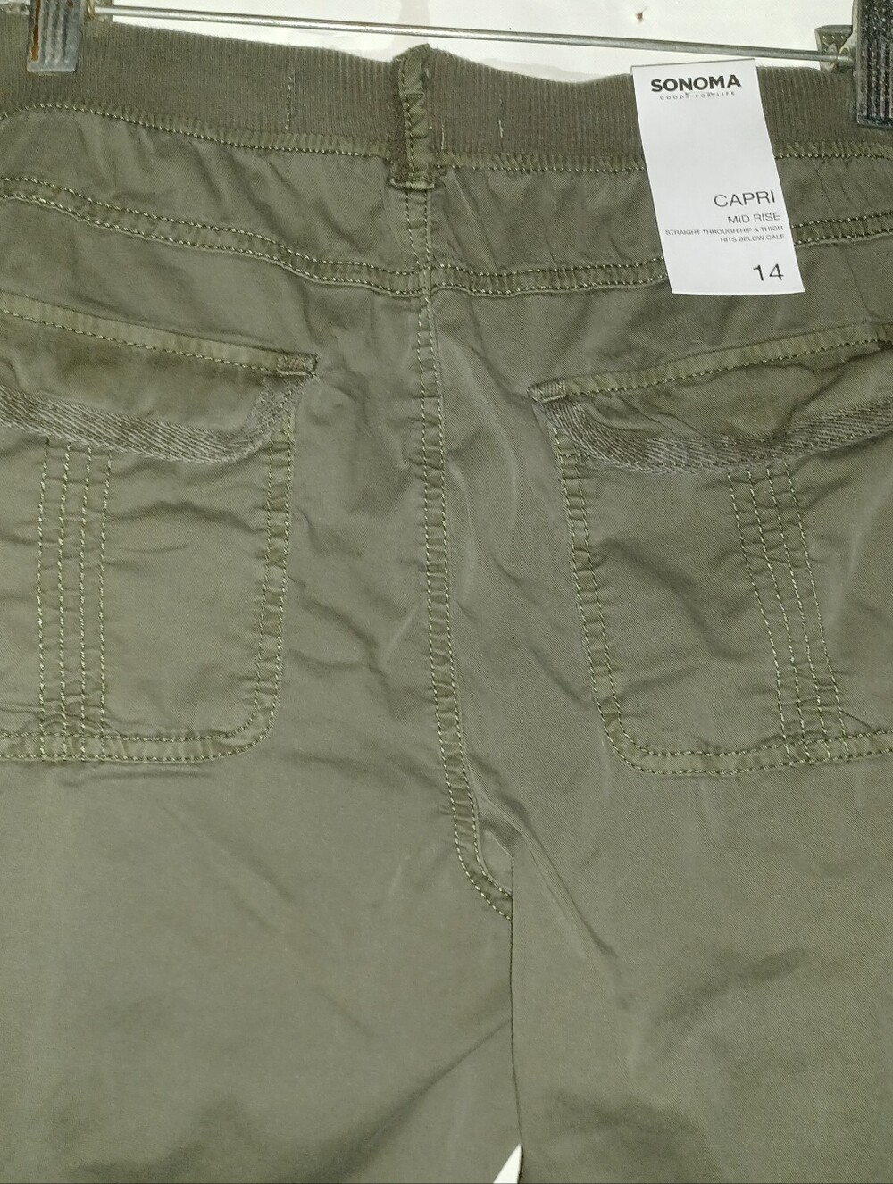 NWT New Gorgeous Sonoma Size 14 Olive Capris With Embroidered Floral Design - Picture 6 of 10